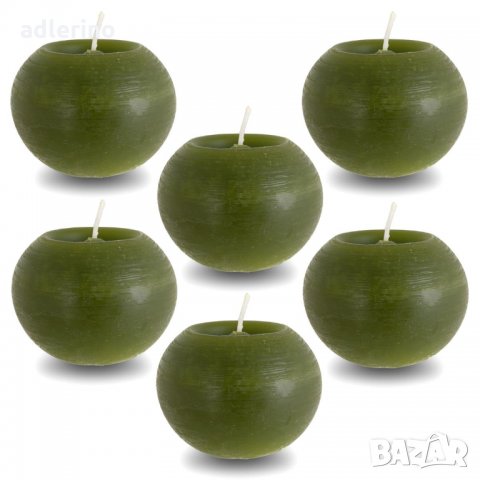 Комплект свещи, овални, 6 бр., маслиненозелени 6.5x8 см, време на горене ок. 28 часа 