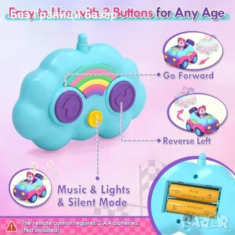 Нови RC еднорог коли за момичета – 2 броя, светлини и музика, играчки, снимка 5 - Коли, камиони, мотори, писти - 49693163