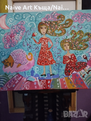 Картина платно маслени бои акрилни бои размер ш. 57 /в  42, снимка 2 - Картини - 44892944