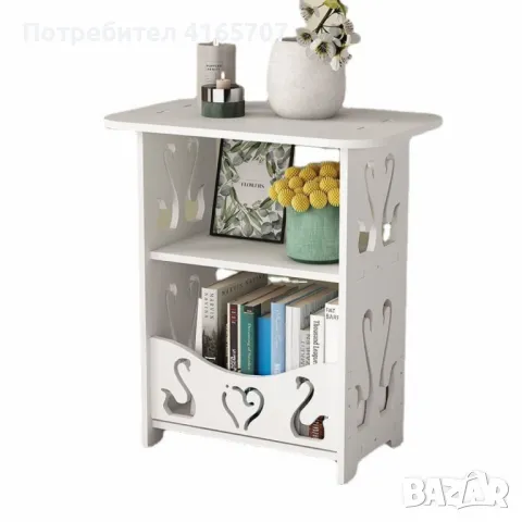 Компактна бяла PVC маса с декоративни изрязани орнаменти и три нива за съхранение, снимка 4 - Декорация за дома - 49029041