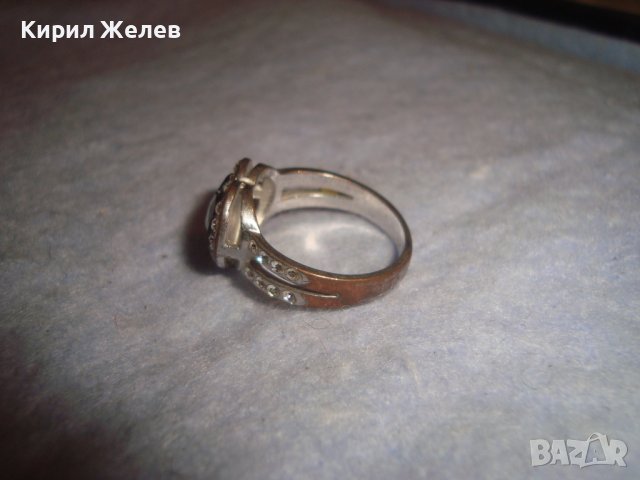 СТАР СЪРЦЕВИДЕН ПОСРЕБРЕН МЕДЕН АРТ ДЕКО ПРЪСТЕН с КРИСТАЛИ 19711, снимка 4 - Пръстени - 37472952