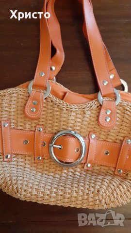 чанта дамска, оранжева, изкуствена кожа и плетки, красива, снимка 6 - Чанти - 39125856