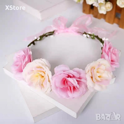 Цветна Обич: Изящно венче за коса от цветни рози, снимка 2 - Аксесоари за коса - 52508348