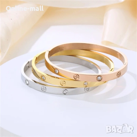 Луксозна гривна Cartier LOVE + отвертка златна, сребърна, розово злато, снимка 7 - Гривни - 52424360