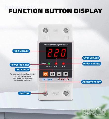 TAXNELE 40А/63А Самовъзстановяваща се автоматична защита от ниско и високо напрежение, снимка 6 - Друга електроника - 43807418