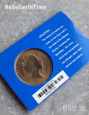 Възпоменателна монета 5 Dollars - Elizabeth II 3rd Portrait - Athletics, оригинална опаковка, снимка 3 - Нумизматика и бонистика - 44097401