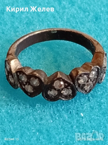 Сребърен пръстен с сърца и фасетиран МАРКЕЗИТ Ретро Арт бижу 38610, снимка 4 - Пръстени - 52872594