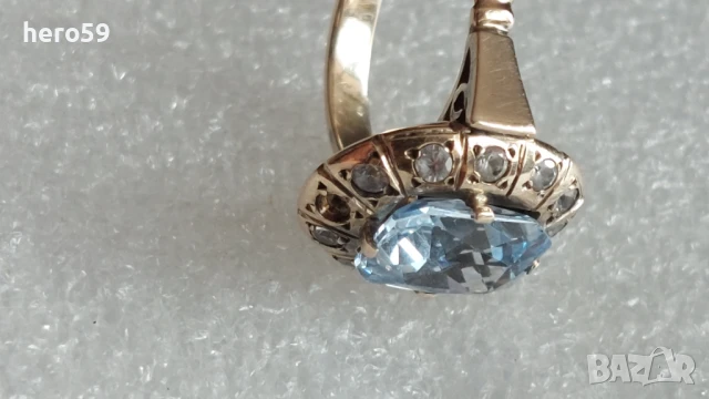 Златен дамски пръстен с аквамарин, злато 14к , снимка 8 - Пръстени - 50634031