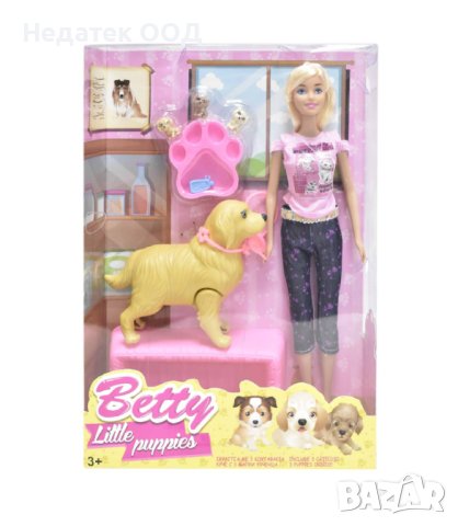  Играчка кукла, с куче и 3 бебе кученца, комплект