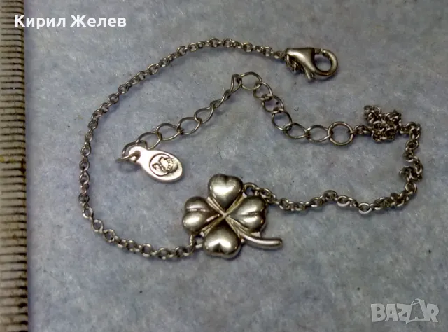 ФИНА СРЕБЪРНА ГРИВНА с ЧЕТИРИЛИСТНА ДЕТЕЛИНА СРЕБРО 925 с БЯЛА ПОЗЛАТА и МАРКИРОВКА ЛЕБЕД 49780