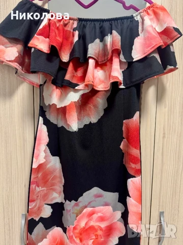 Къса черна рокля на цветя , снимка 1
