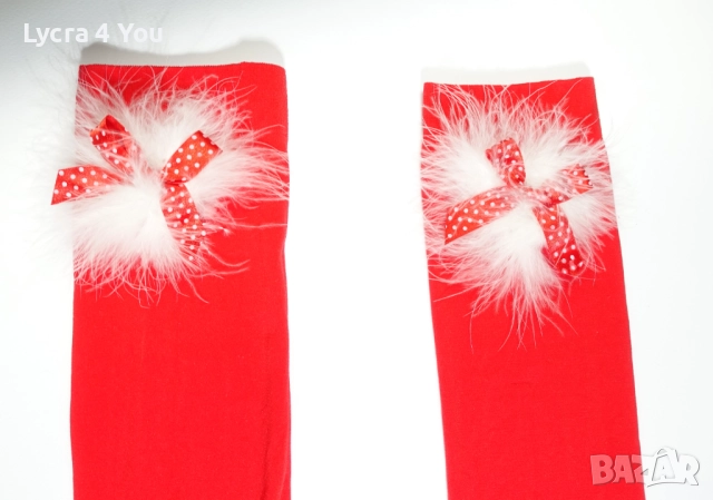 S/M червени плътни чорапи с бели пухчета, снимка 3 - Дамски чорапи - 52701192