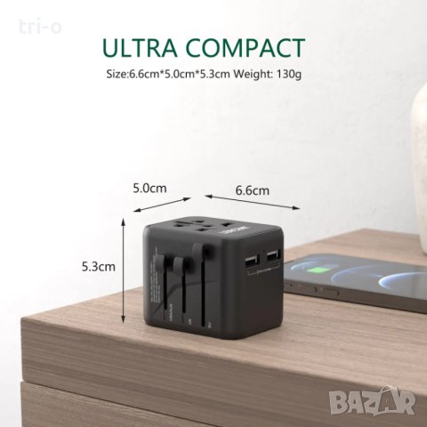 LENCENT Международен адаптер за пътуване с 2 USB порта+Зарядно устройство за EU/UK/USA/AUS, снимка 6 - Оригинални зарядни - 43163884