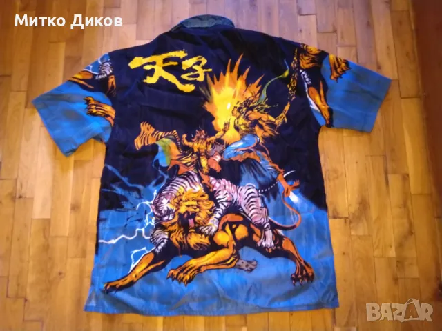 Риза маркова на  Excellent X2K Gyber Goth Anime Grunge Tiger Lion Fighting размер Л  отлична, снимка 7 - Ризи - 48970492