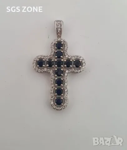 Сребърен Кръст с Рубини, Сапфири, Изумруди, снимка 2 - Колиета, медальони, синджири - 49893309
