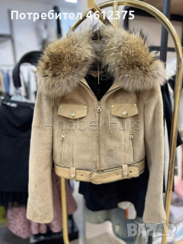 Якета от алкантара и естествена кожа.Сваляща яка от естествен косъм, снимка 1