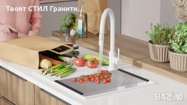 Бял кухненска мивка от гранит Копенхаген 620х500 Top 45