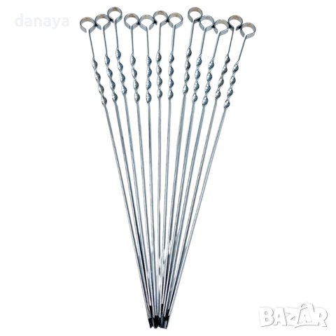 4385 Метални плоски шишове за барбекю шишове за скара, 12 броя, снимка 2 - Прибори за хранене, готвене и сервиране - 43812603