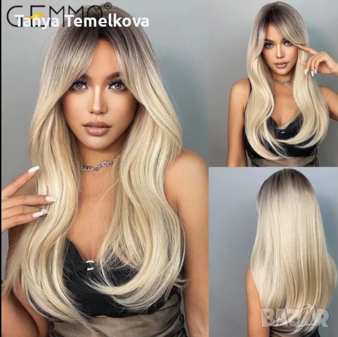 Руса перука на леки вълни с бретон, снимка 2 - Аксесоари за коса - 39836057