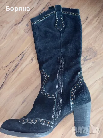 ДАМСКИ ЧЕРНИ БОТУШИ ЧЕРНИ ЕСТЕСТВЕН НАБУК 

38 НОМЕР, снимка 5 - Дамски ботуши - 47799851