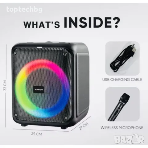 Караоке тонколона с безжичен микрофон K12 с RGB цветомузика, снимка 3 - Караоке - 48460349