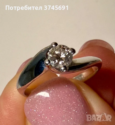 Съветски пръстен с естествен диамант и сертификат, снимка 3 - Пръстени - 50846310