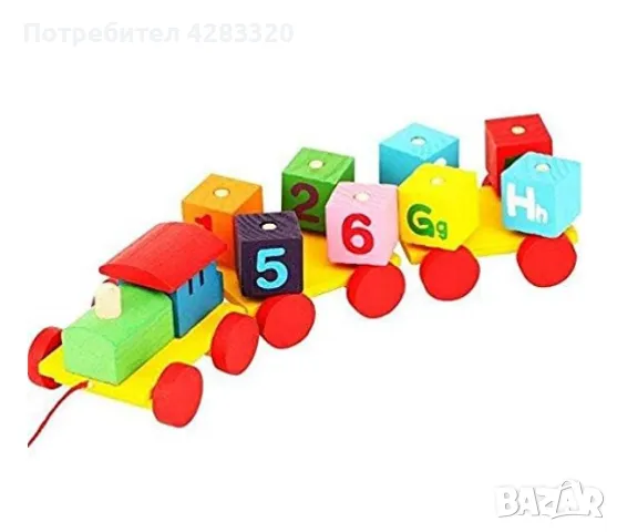 Дървена играчка Влак с 3 вагона,Whirlwind,Азбука и цифра, снимка 2 - Влакчета, самолети, хеликоптери - 48671752