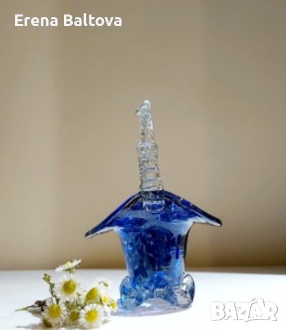 💙🩵💛✨Кошничка бонбониера арт стъкло тип Мурано  от 60те, снимка 2 - Вази - 43475103
