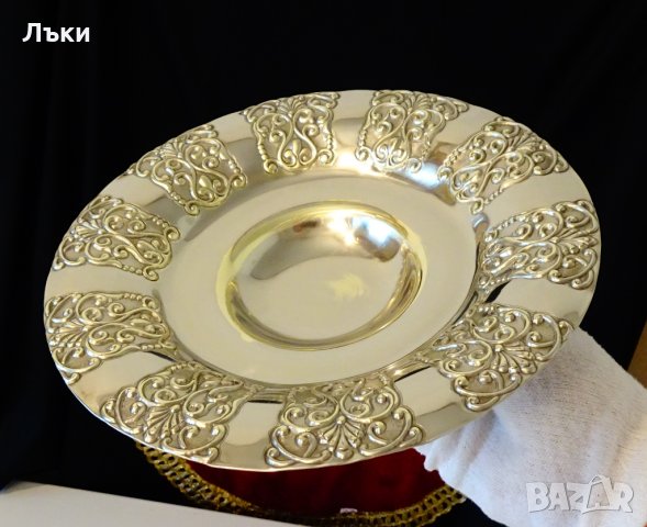 Посребрена бронзова фруктиера,уникални релефни орнаменти. , снимка 4 - Антикварни и старинни предмети - 35649249