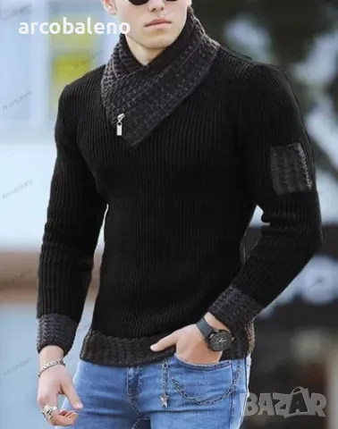 Мъжки ежедневен бизнес пуловер с контрастни цветни шевове, 5цвята , снимка 5 - Пуловери - 47346595