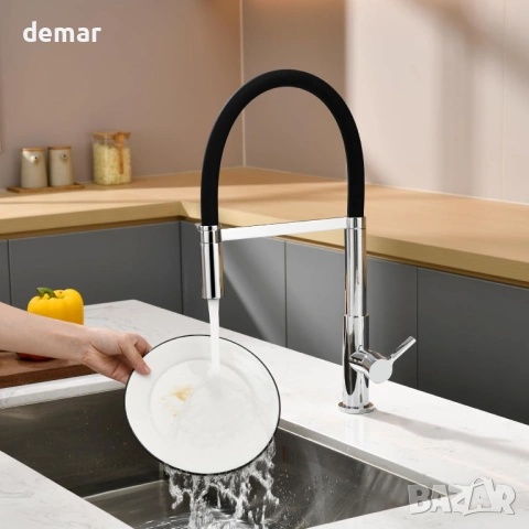 Смесител за кухненска мивка с издърпващ се разпръсквач, еднолостов, хром, снимка 4 - Смесители - 53427477