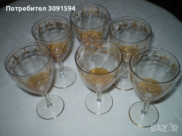 Ретро  6 двуцветно стъкло чаши с позлата, снимка 7 - Сервизи - 53514153