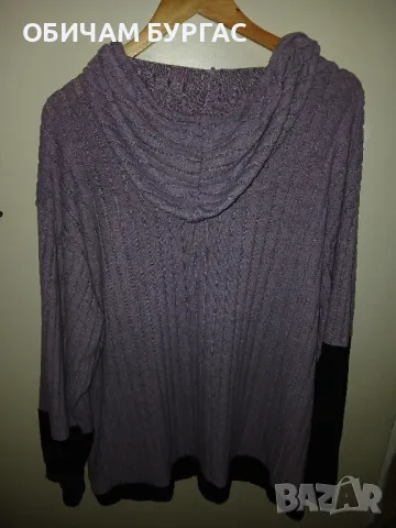 НОВА 4-5xl ФИНО ПЛЕТИВО БЛУЗА В НЕЖНО ЛИЛАВО И ЧЕРНО С КАЧУЛКА , снимка 3 - Блузи с дълъг ръкав и пуловери - 48785297