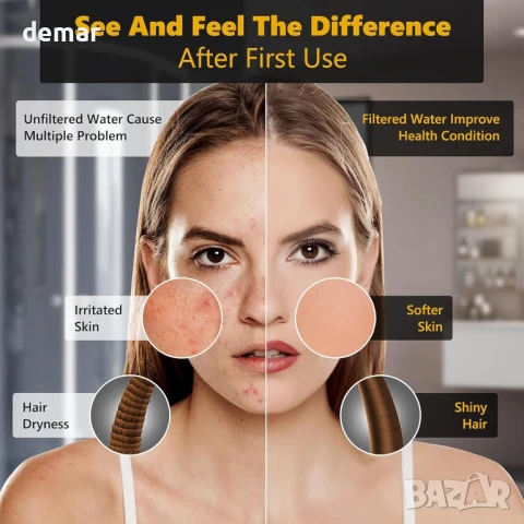 Филтриран душ, 20 см луксозен душ тип „Дъжд“, омекотява твърдата вода, хром, снимка 7 - Душове - 50766664