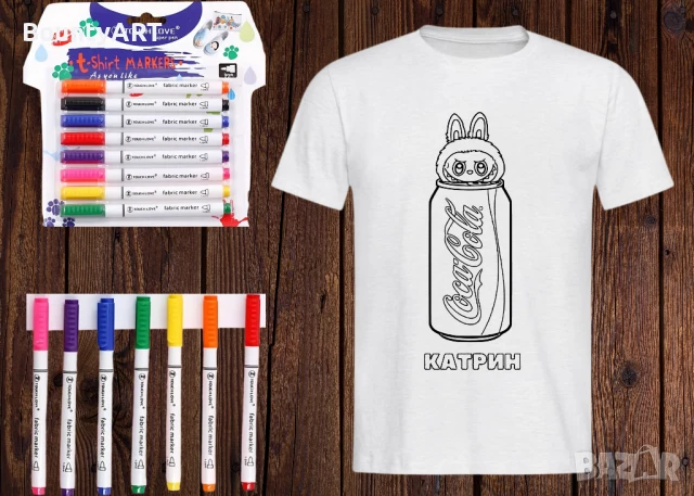 Детски Арт комплект Лабубу. Тениска + Маркери, снимка 8 - Детски тениски и потници - 51068529