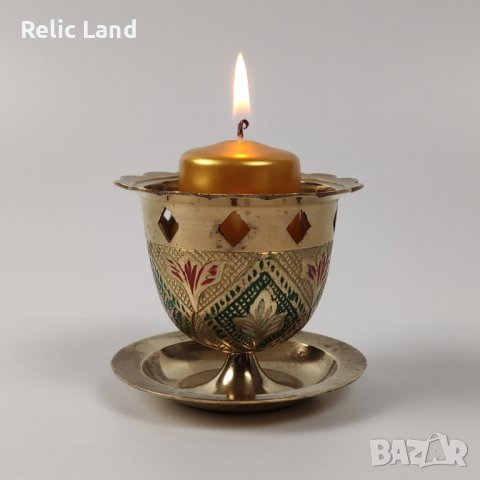 Чашка за свещ от месинг, снимка 3 - Антикварни и старинни предмети - 43896034