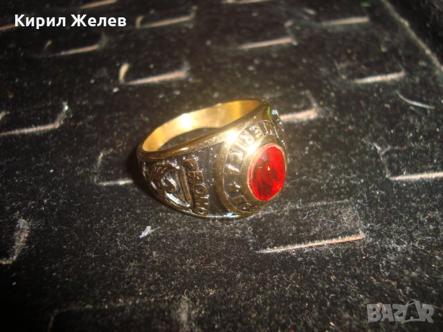 АМЕРИКАНСКИ КОЛЕЖАНСКИ РЯДЪК ПОЗЛАТЕН ПРЪСТЕН от БЛАГОРОДНА СТОМАНА с ФАСЕТИРАН РУБИН 17127, снимка 6 - Пръстени - 33050249