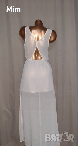 Н&М 36 Бяла, дълга ,ефирна рокля с дантела , снимка 4 - Рокли - 37794181