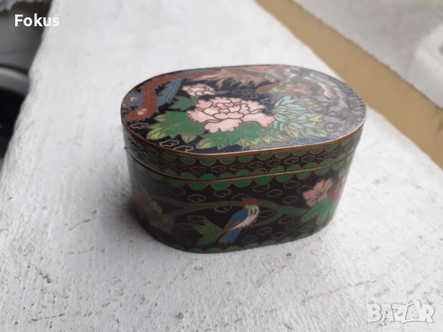 Клоазоне cloisonne клетъчен емайл бронз - стара кутийка, снимка 4 - Антикварни и старинни предмети - 53335608