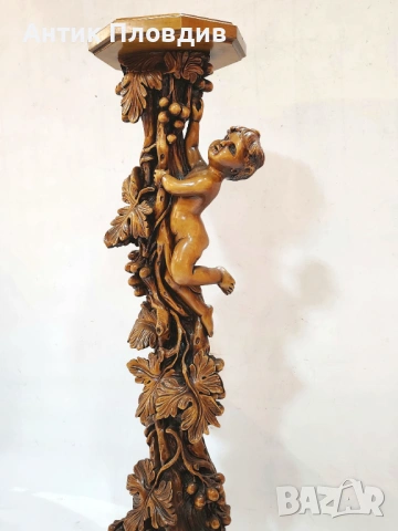 Скулптурна дърворезбована колона с ангел, снимка 4 - Статуетки - 53440617