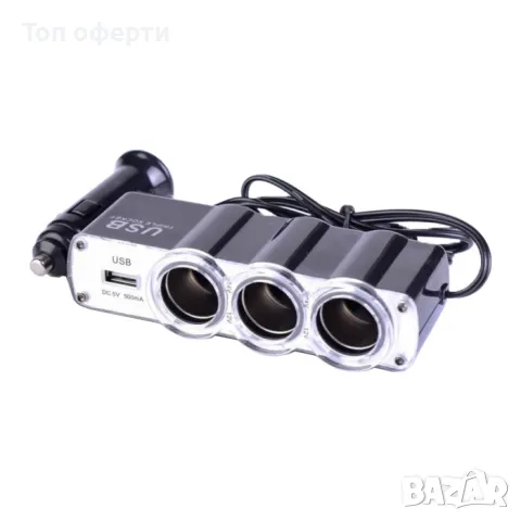 Разклонител с 3 гнезда за запалка и 1 USB порт - WF-0120