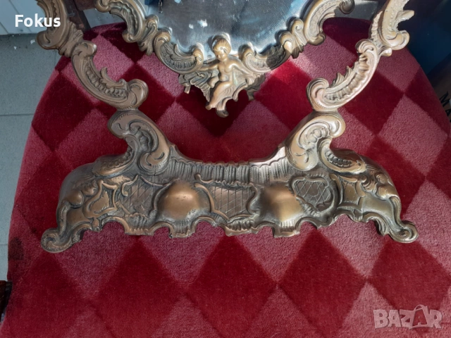 Уникално голямо бронзово бароково огледало 5,5 кг., снимка 3 - Антикварни и старинни предмети - 53445686