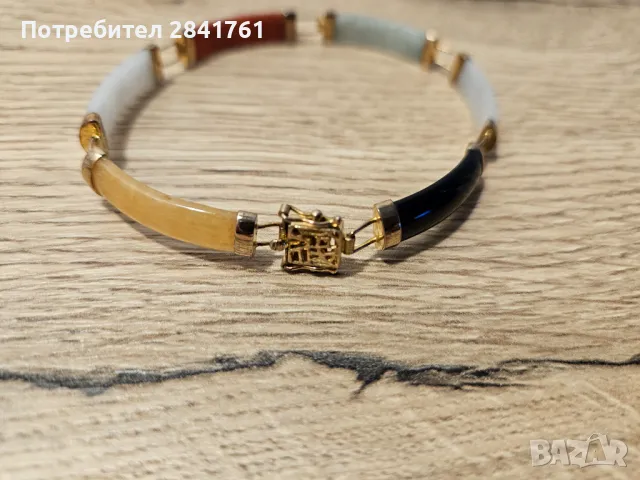 Антикварна сребърна гривна с жадеит, снимка 3 - Гривни - 49641474