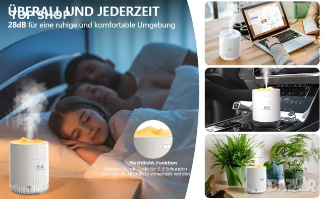 LKV Ултразвуков Мини овлажнител 350мл/LED светлина/автоматично изключване/2 режима,кола/спални/офиси, снимка 7 - Тримери - 49308613