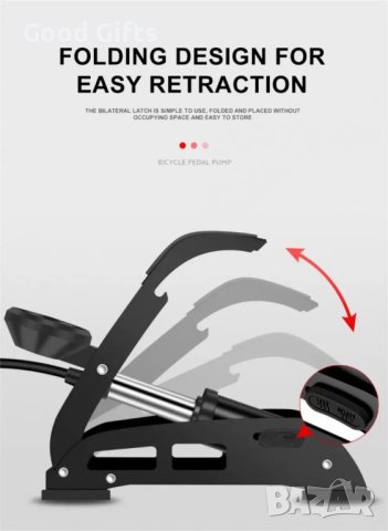 Крачна Помпа за гуми с два цилиндъра и манометър, 10 бара, снимка 5 - Аксесоари и консумативи - 43015595