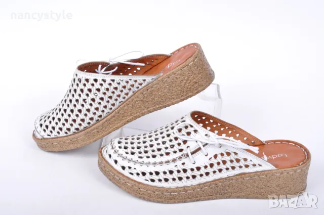 СЕЗОН'25! Бели дамски чехли от естествена кожа, снимка 1