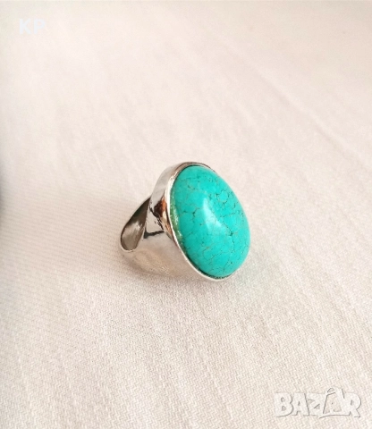 Комплект колие и пръстен с тюркоаз , снимка 3 - Колиета, медальони, синджири - 51510895