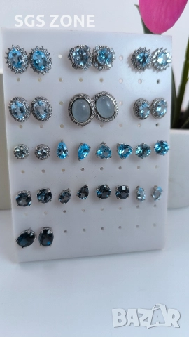 Сребърни обеци с естествен топаз, снимка 2 - Обеци - 52876211