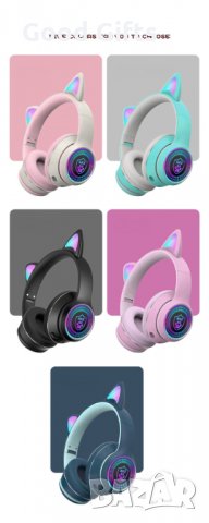 Bluetooth Слушалки Котешки уши AKZ-K27, снимка 3 - Безжични слушалки - 35488263