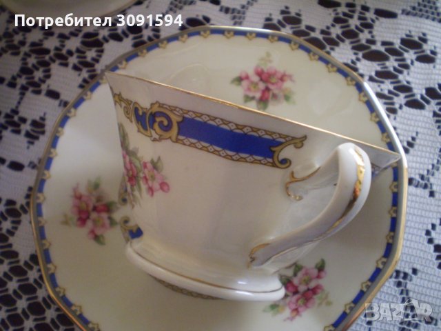 Стар сервиз за ЧАЙ порцелан SCHLAGGENWALD BOHEMIA Бяло синьо злато Рядка находка, снимка 6 - Антикварни и старинни предмети - 40197046